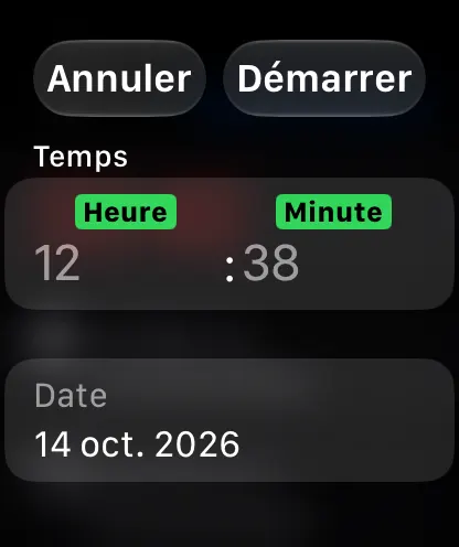 Éditeur de l’heure et de la date de début d’un chronomètre sur Apple Watch